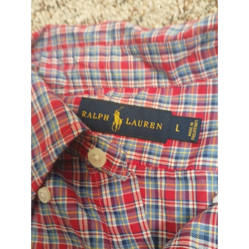 Polo Ralph Lauren Mens Shirt Red White Blue XL Plaid Button Down Minimal Wear - Picture 3 of 7